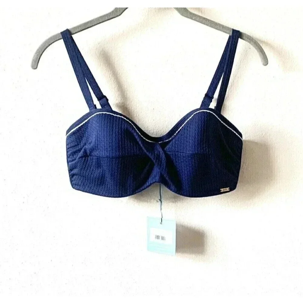 Panache Anya Voyage Bandeau Bikini Swim Top SW1043 Navy/White Size US34D Bra Top